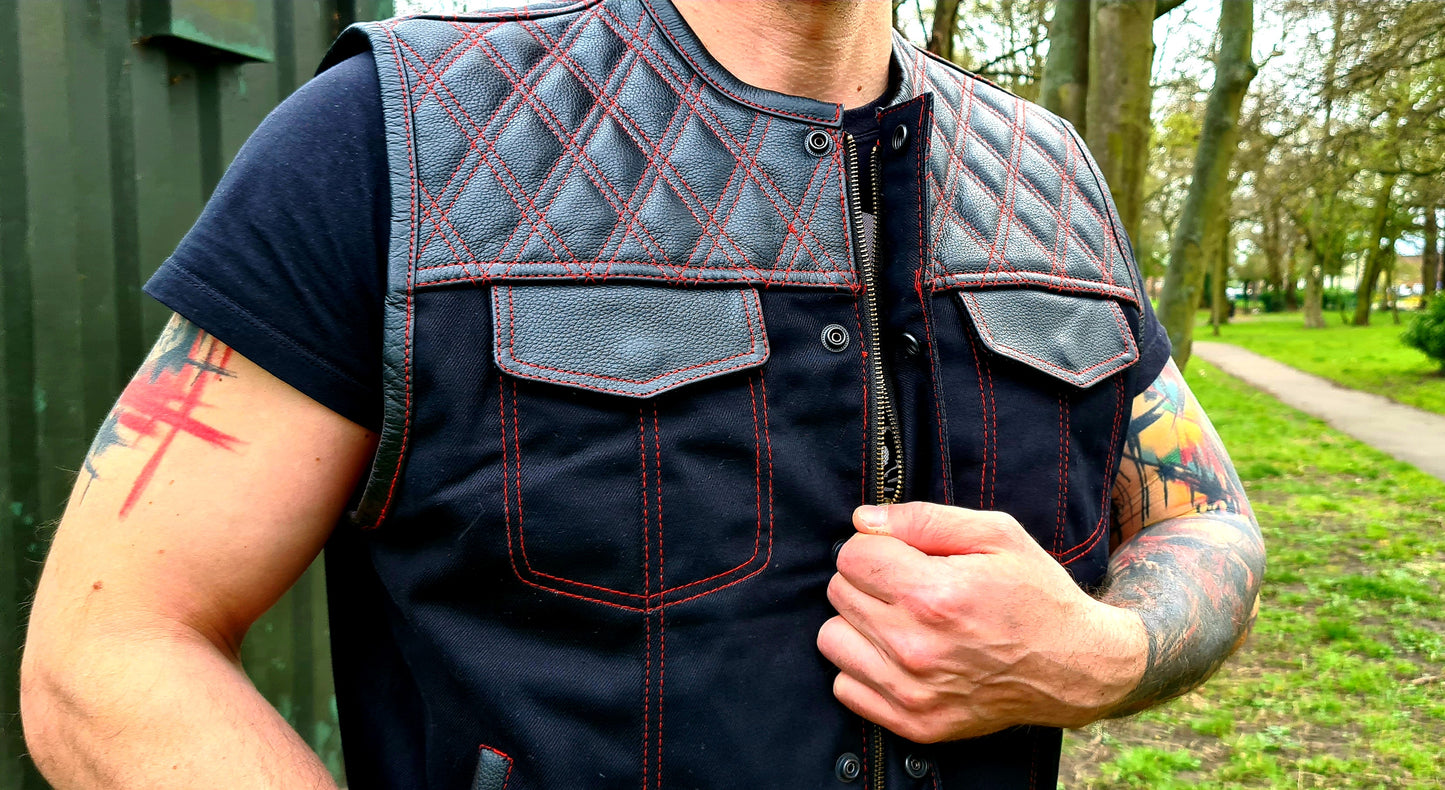 SVAROG England DIAMOND LEATHER/Denim VEST / CUT - Phoenix 212 Clothing