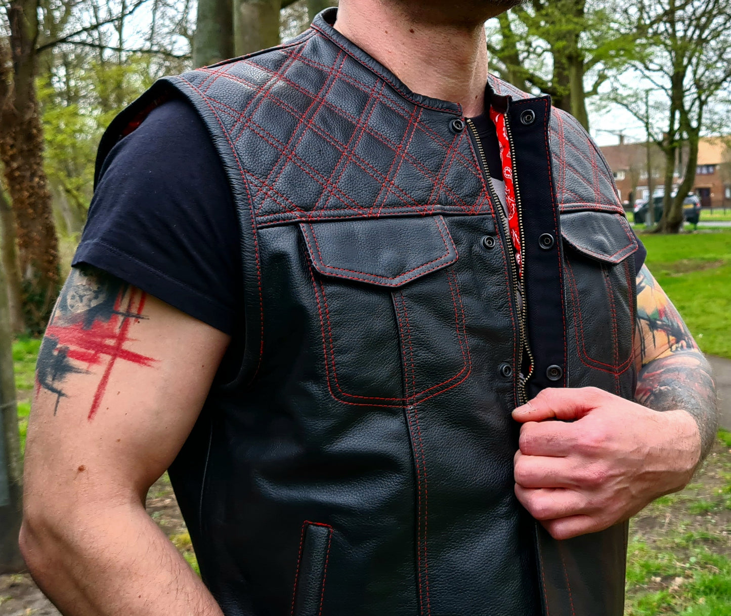 SVAROG England DIAMOND LEATHER VEST / CUT - Phoenix 212 Clothing