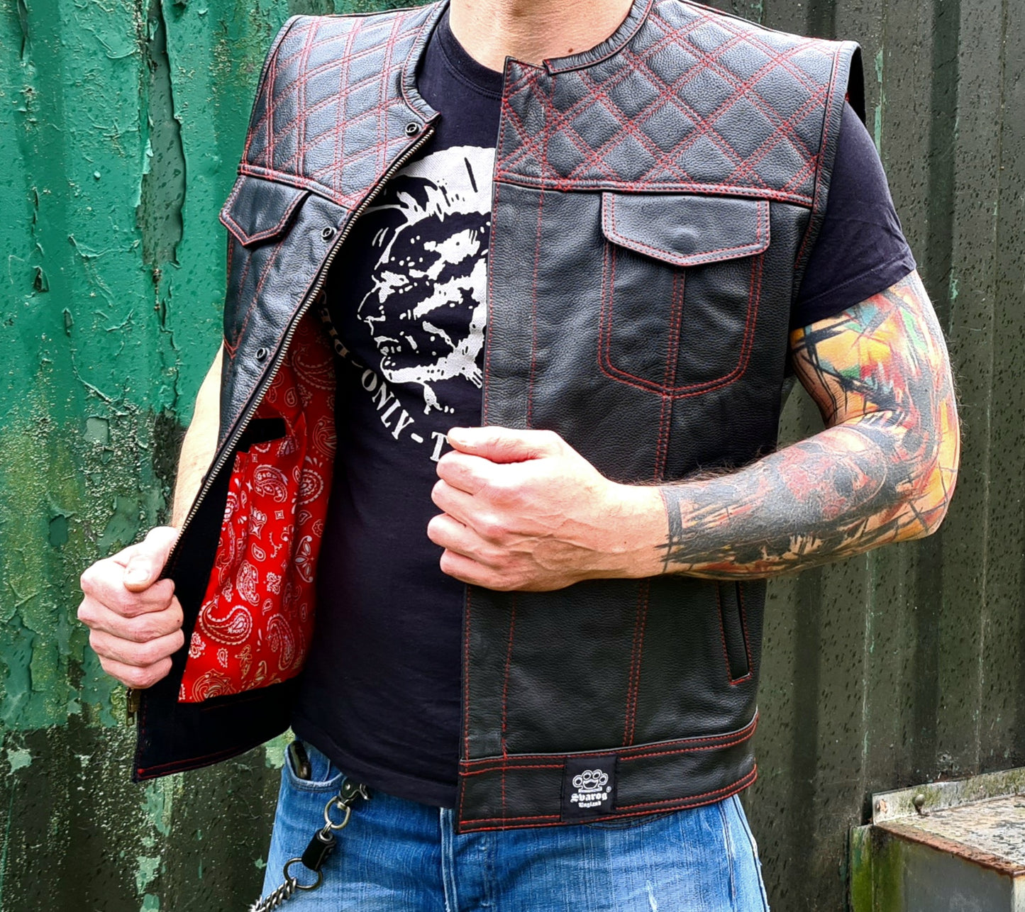 SVAROG England DIAMOND LEATHER VEST / CUT - Phoenix 212 Clothing