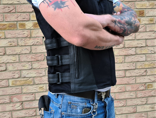 Black Side Buckles Leather & Jeans clubstyle cut / vest  "Gunman" - Phoenix 212 Clothing