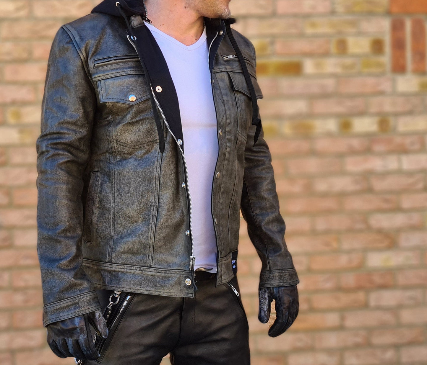 SVAROG England Hooded Leather Jacket