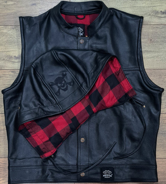SVAROG Skull Black Leather Cut / Vest with removable hood - Phoenix 212 Clothing