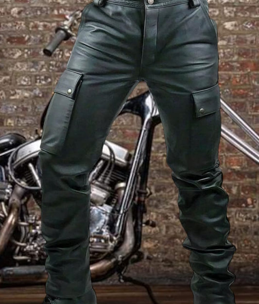 Svarog Leather Biker Cargo Pants Black