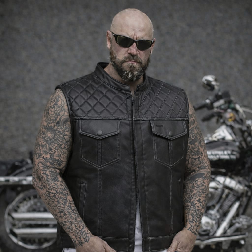 SVAROG England DIAMOND LEATHER VEST / CUT - Phoenix 212 Clothing