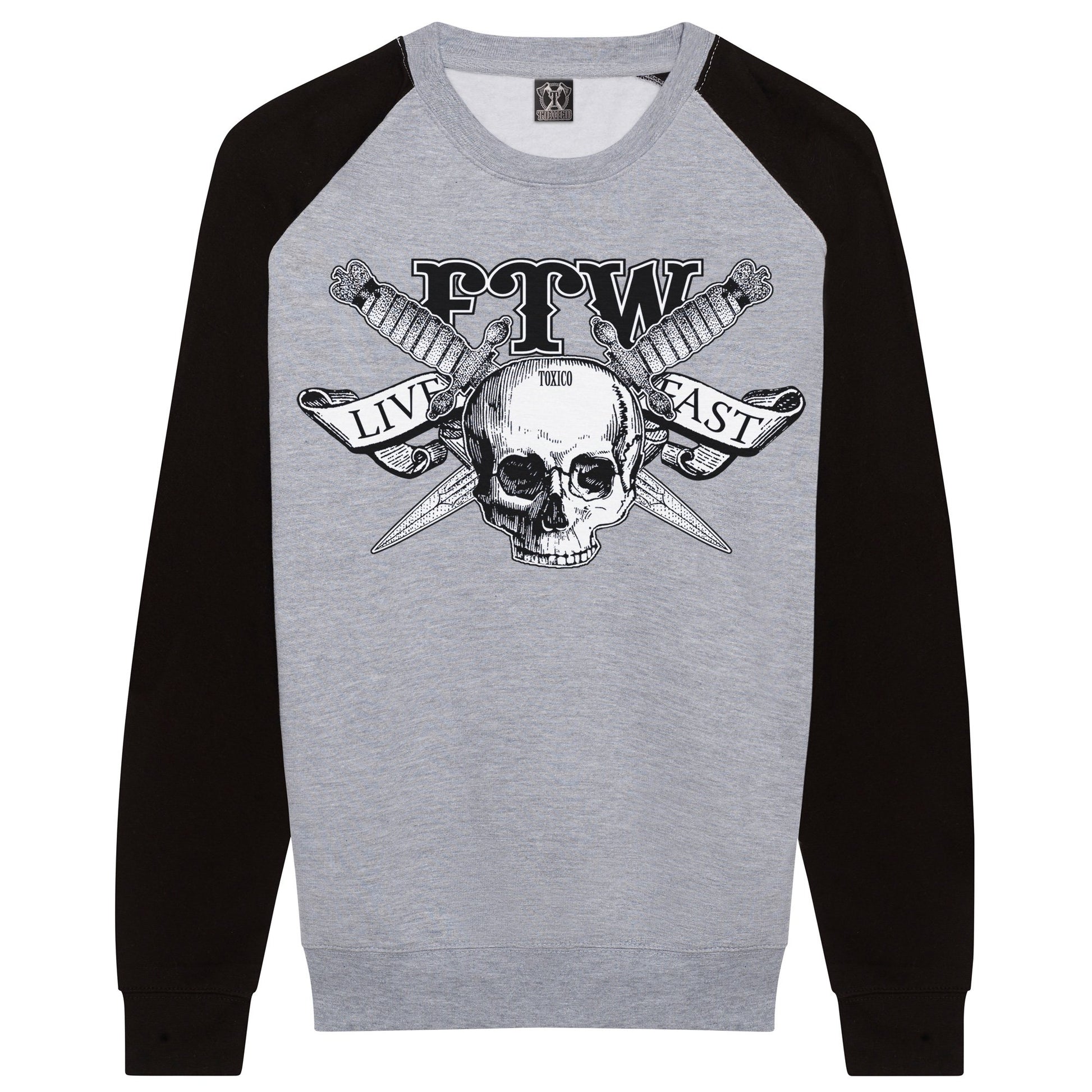 Toxico Mens Rocker Biker Alternative Punk Metal Outlaw FTW Raglan Crewneck Sweatshirt - Phoenix 212 Clothing