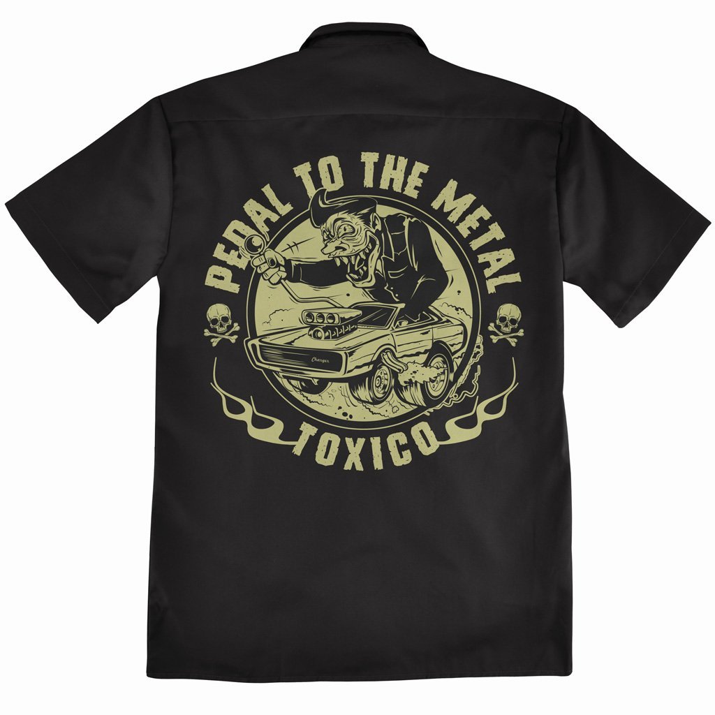 Toxico Mens Mechanic Biker Rocker Hotrod Racer Pedal To The Metal Workshirt Shirt - Phoenix 212 Clothing