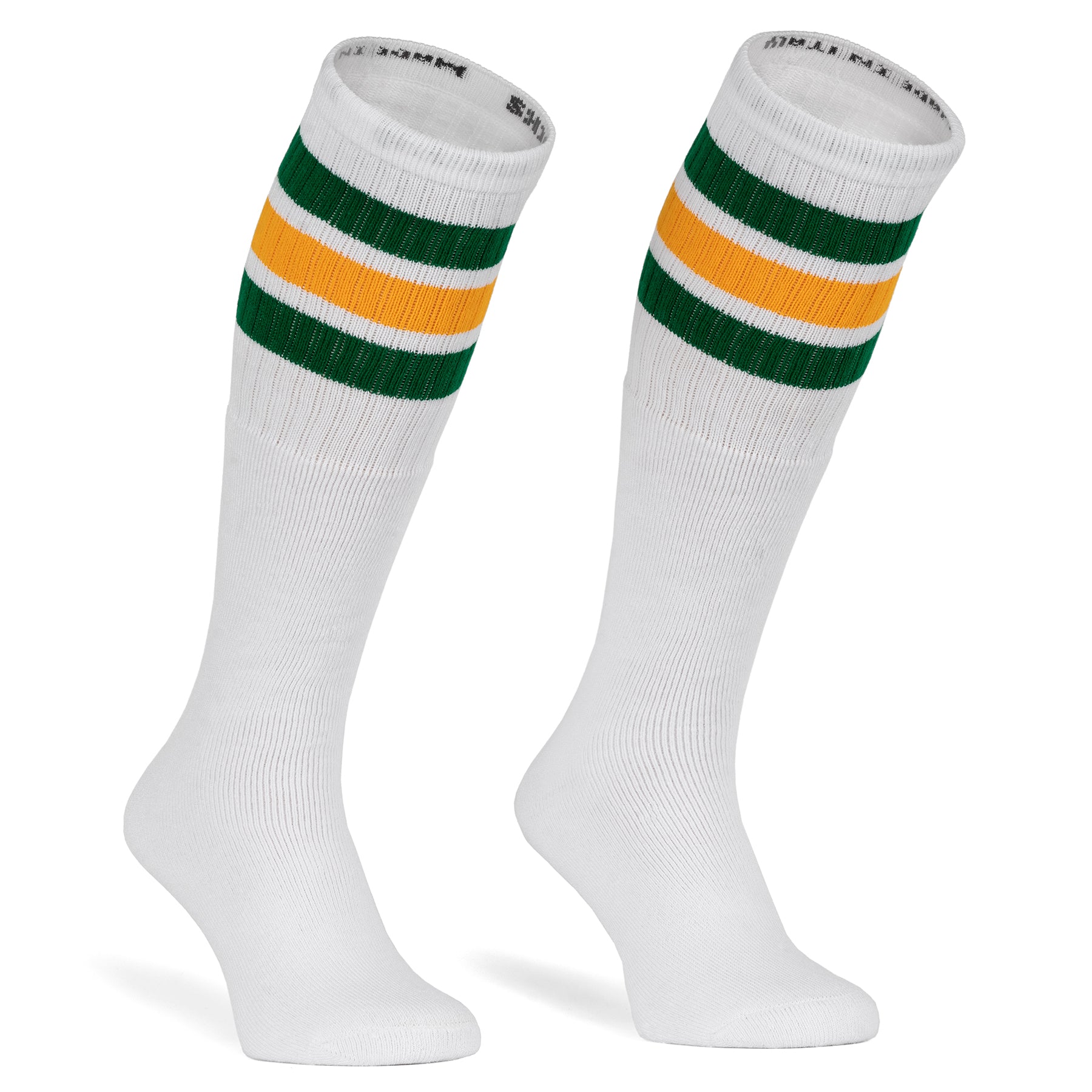 Skatersocks 22 Inch Knee High Tube Socks white / Green and yellow striped - Phoenix 212 Clothing