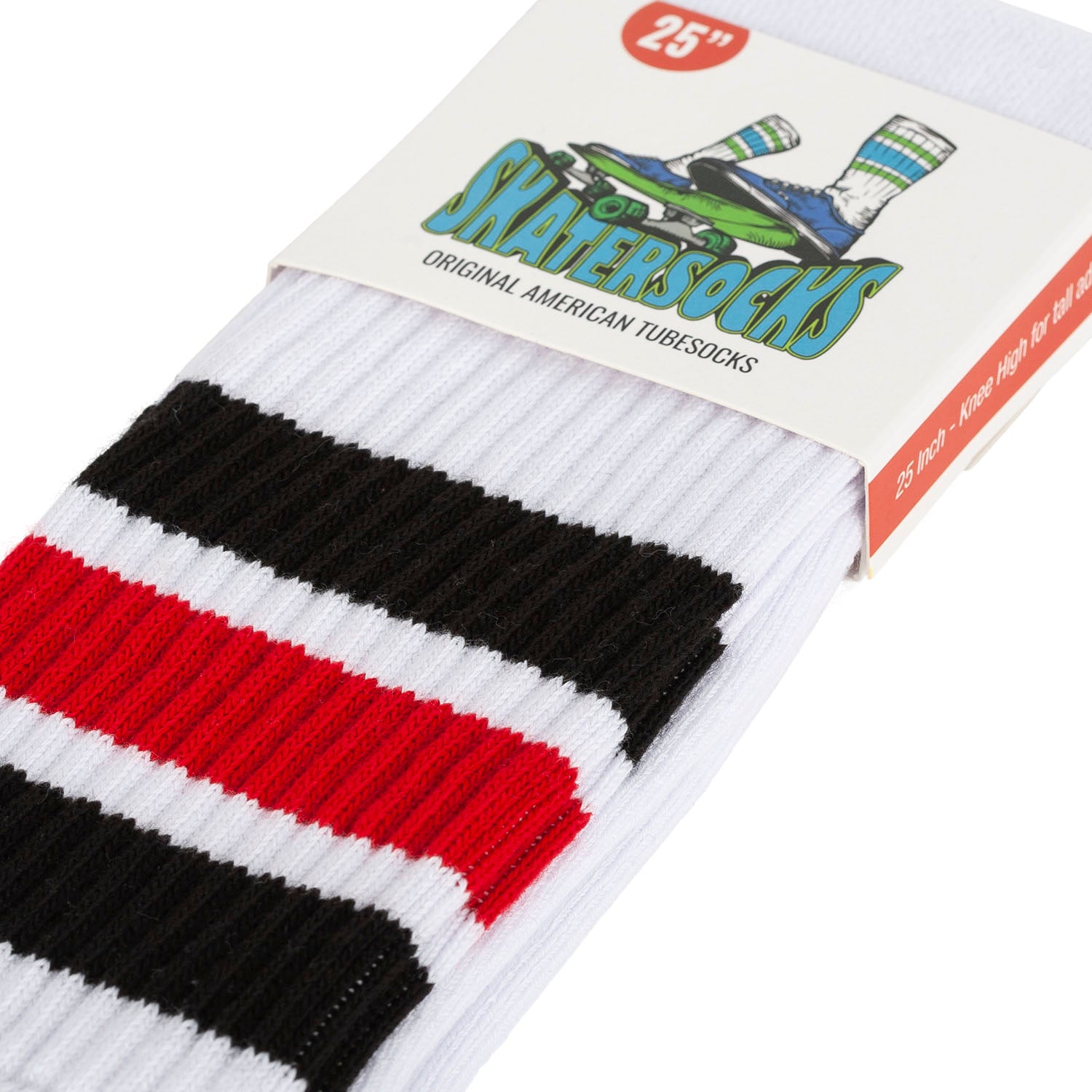 Skatersocks 22 Inch Knee High Tube Socks white / Black and red striped - Phoenix 212 Clothing