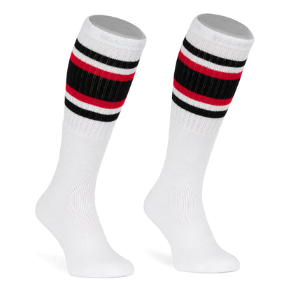 Skatersocks 25 Inch Knee High Tube Socks White / Black and red striped - Phoenix 212 Clothing