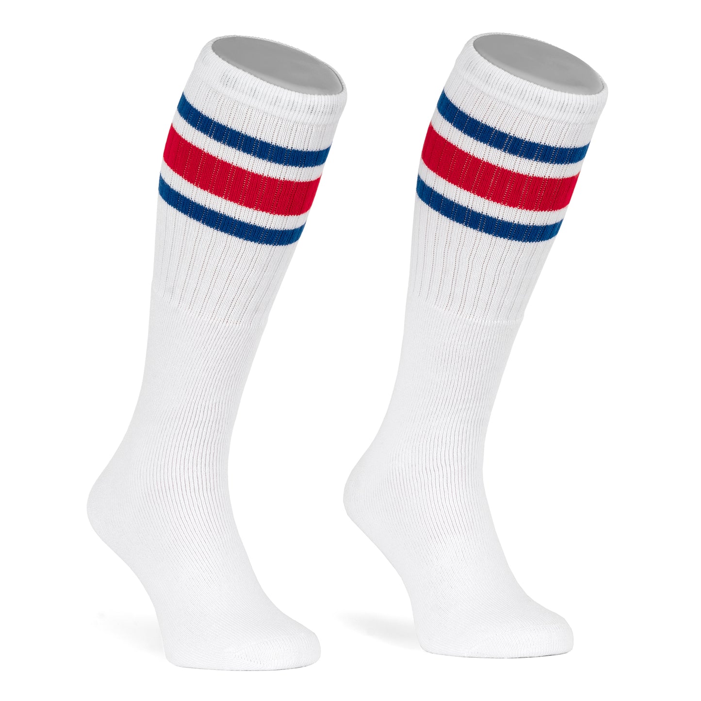 Skatersocks 25 Inch Knee High Tube Socks White / Royal blue and red striped - Phoenix 212 Clothing