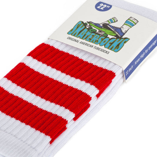 Skatersocks 22 Inch Knee High Tube Socks white / Red Striped - Phoenix 212 Clothing