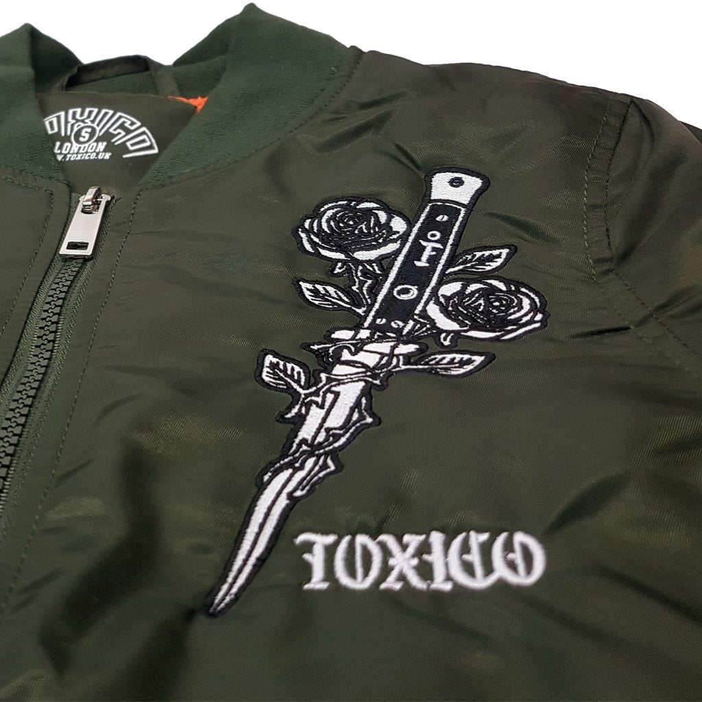 Toxico Womens Goth Rocker Biker Alternative Punk Metal Rose & Knife Flight Jacket - Phoenix 212 Clothing
